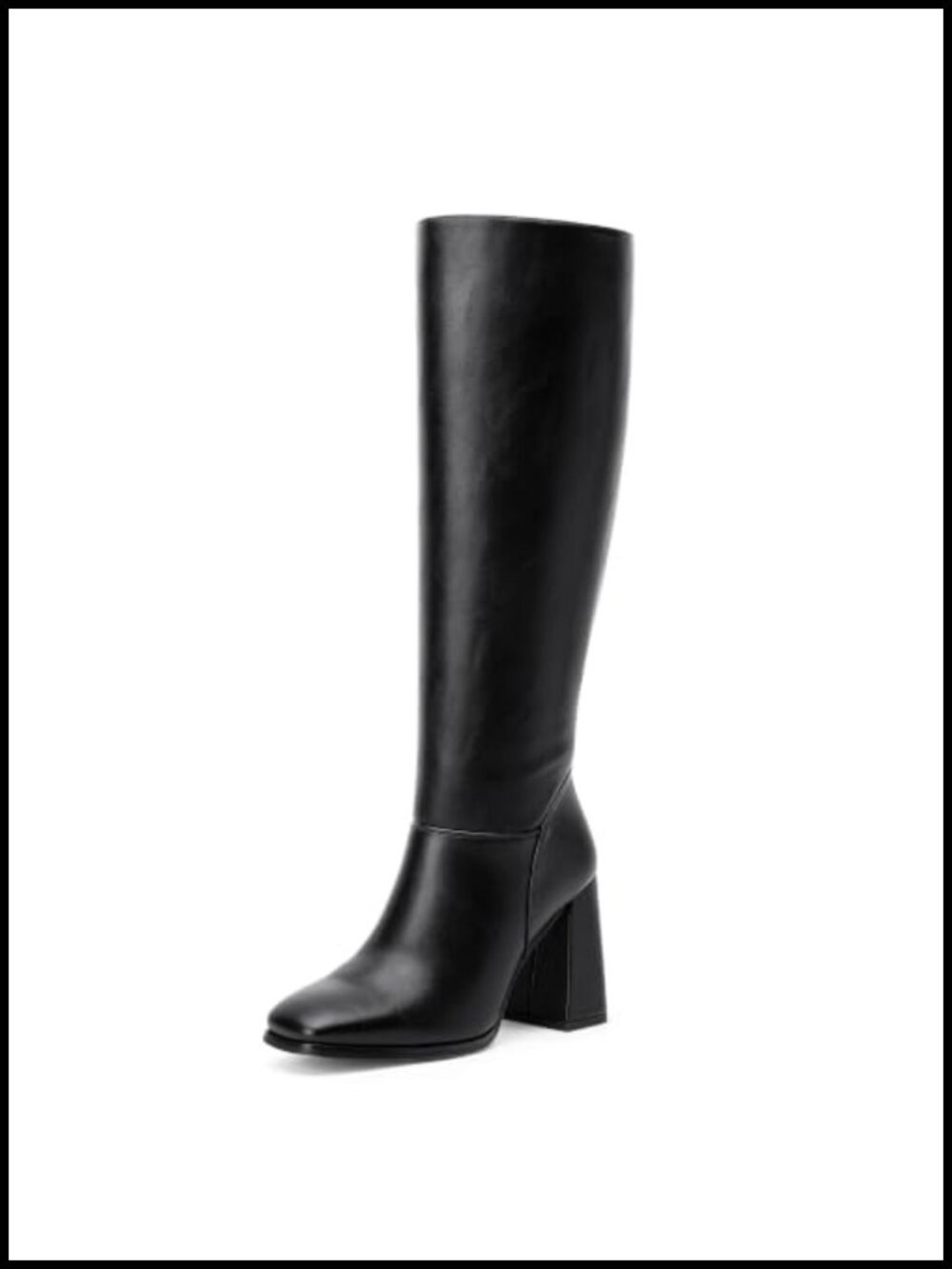 Womens Knee High Chunky Block Heel Square Toe Side Zip Faux Leather Boots